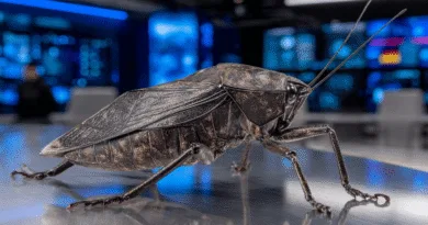 Midcent: En närbild av en skräddare på ett modernt teknikcenter, omgiven av digitala skärmar i bakgrunden. Bilden fångar den tekniska interaktionen mellan natur och datormiljöer. Kategori: Teknik.