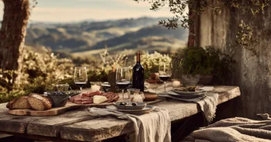 Midcent: En charmig utomhusmiddag med rustik atmosfär, vin och delikatesser omgiven av natursköna vyer. Perfekt för avkoppling och njutning av god mat och vacker utsikt. Kategori: Mat.